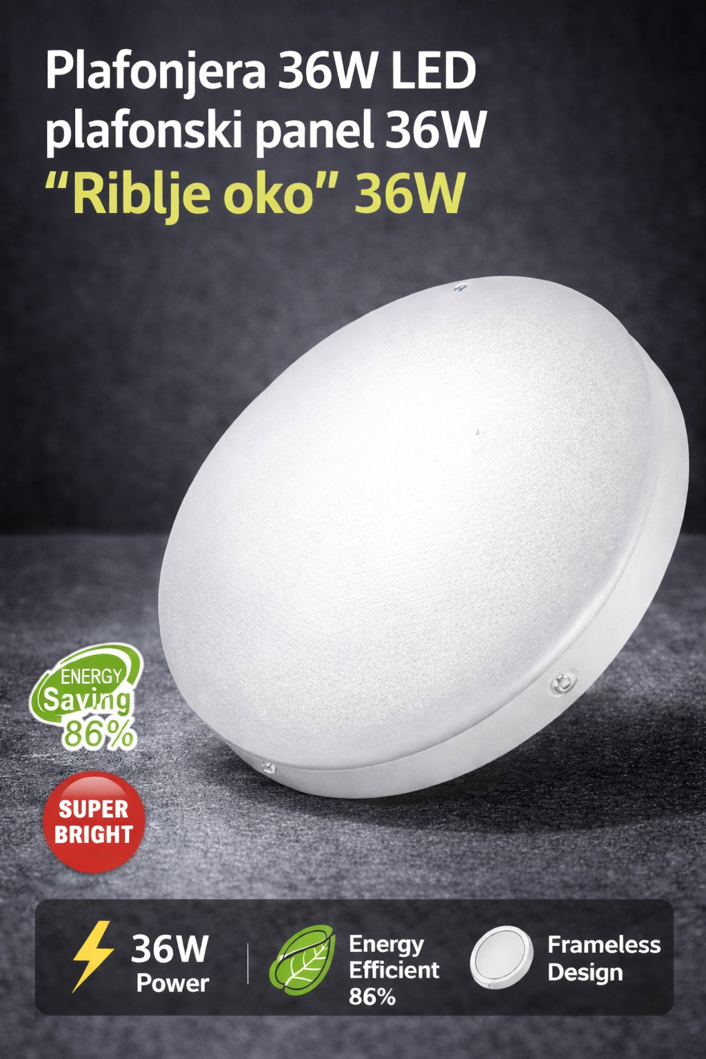 LED panel nadgradni 36W – izuzetno svetao “Riblje oko” (R-1)