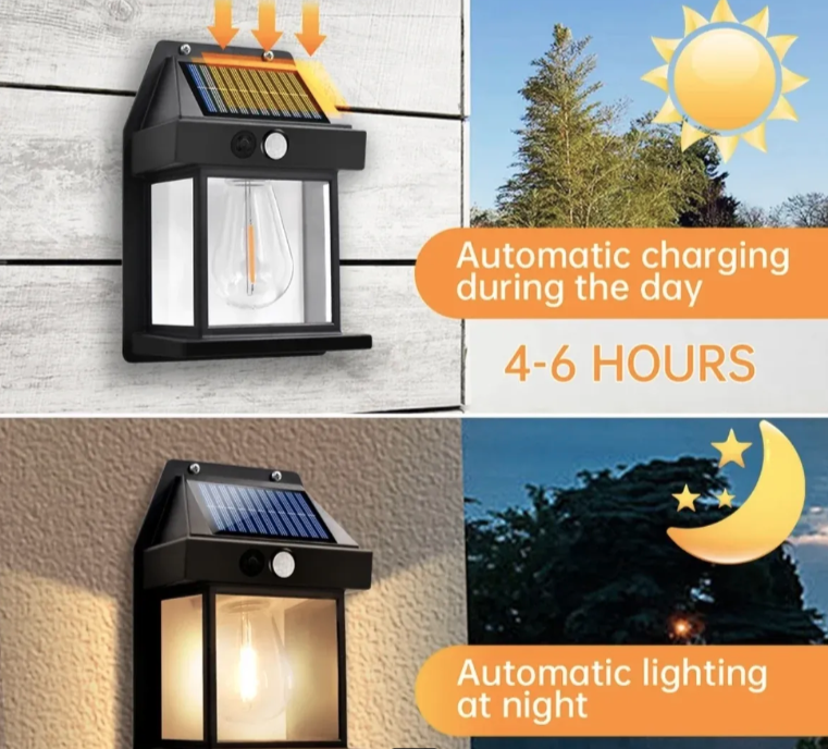 Solarna LED zidna lampa sa Edison sijalicom i senzorom pokreta (R-1)