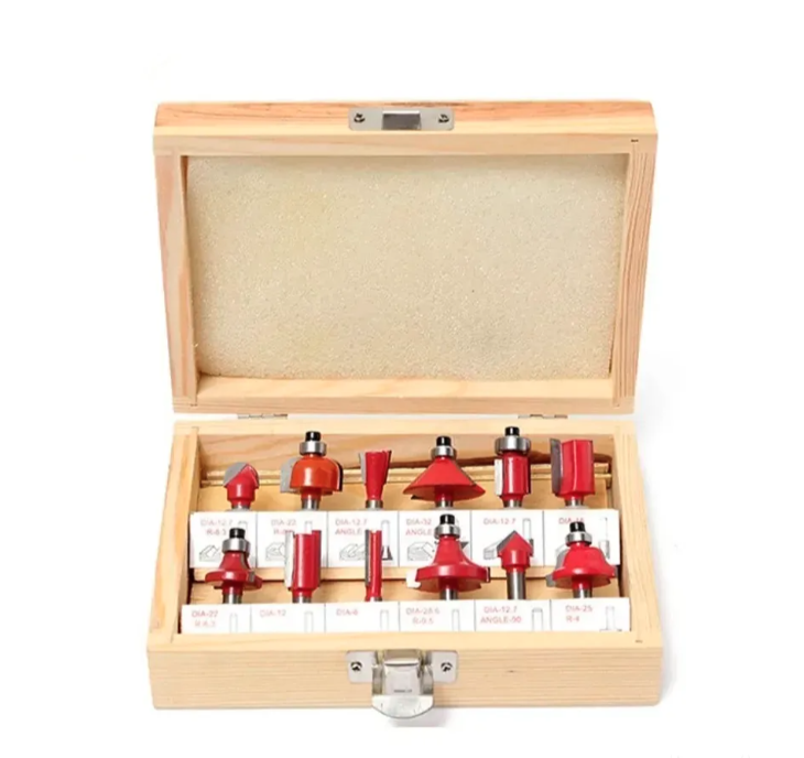Set glodala za frejzer 6,35 mm – 12 komada u drvenoj kutiji (AA-1)