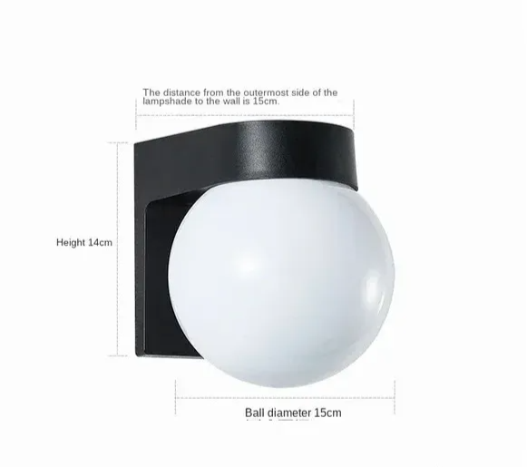 Zidna lampa kugla prečnika 150 mm – E27 grlo, IP44, bela (R-1)