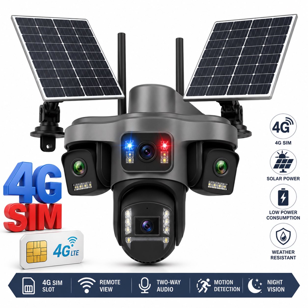 Solarna 4G PTZ kamera 4 objektiva sa 2 solarna panela (VN-3)
