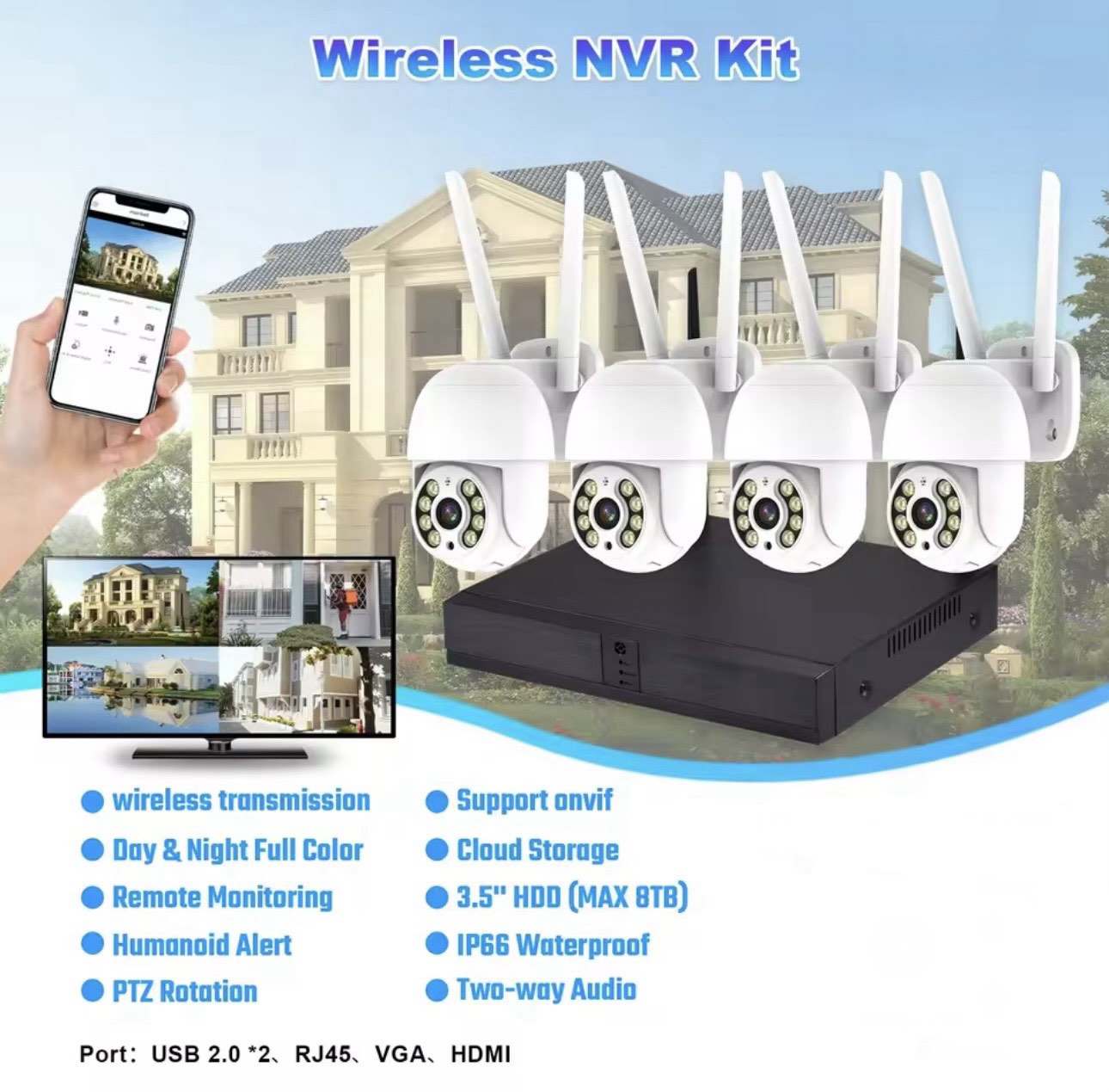 066 - WiFi PTZ set 12mpx – komplet 4 rotirajuće kamere sa NVR snimačem (VN-1)