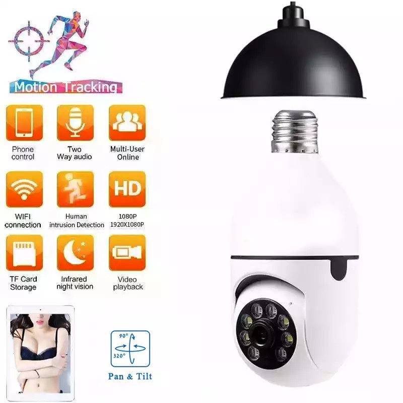 WiFi IP kamera 12MP E27 – 2.4GHz i 5GHz, rotacija 360°, iCSee (VN-1)