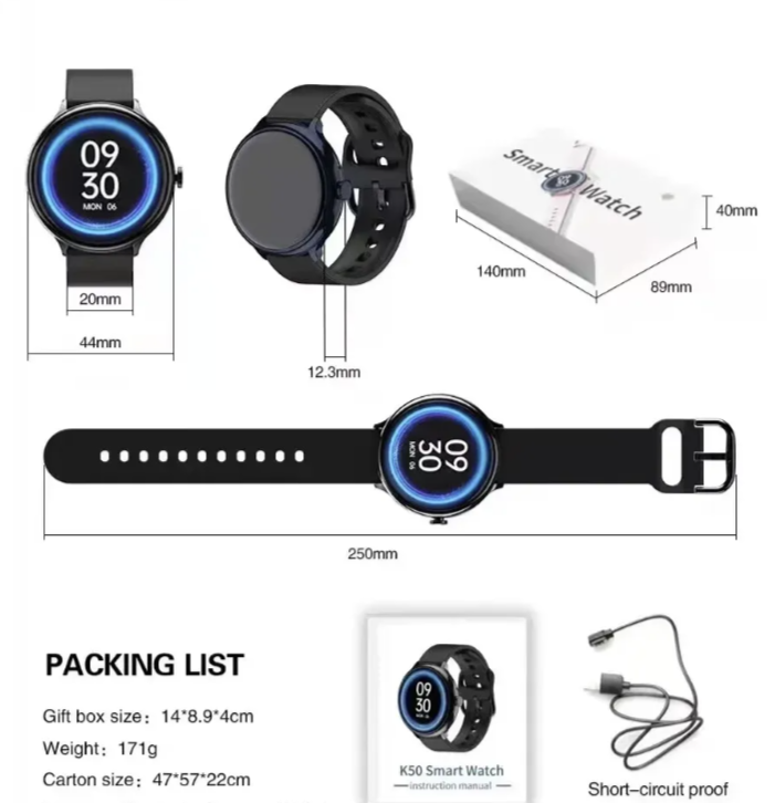 Smartwatch K50 44mm - Crni pametni sat