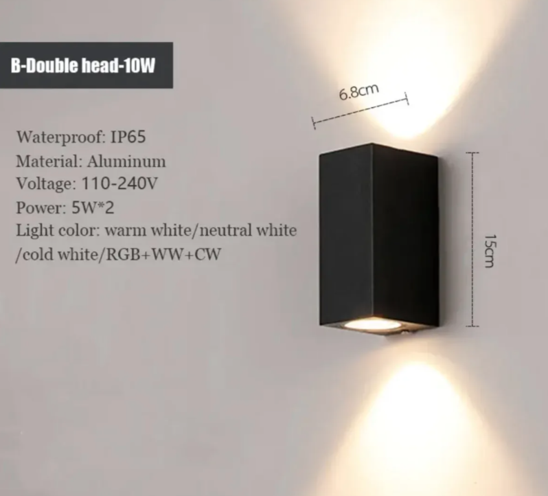 Zidna lampa dvostrana 10W aluminijum crna (R-1)