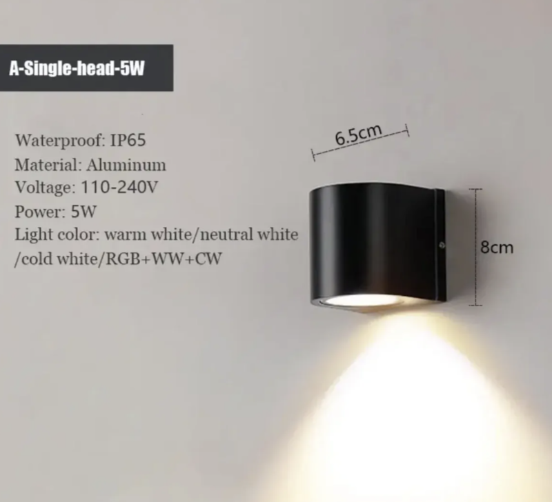 Zidna lampa jednostrana 5W aluminijum crna (R-1)