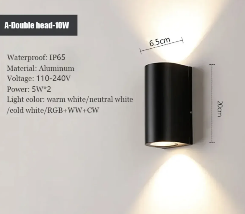 Zidna lampa dvostrana 10W aluminijum crna (R-1)