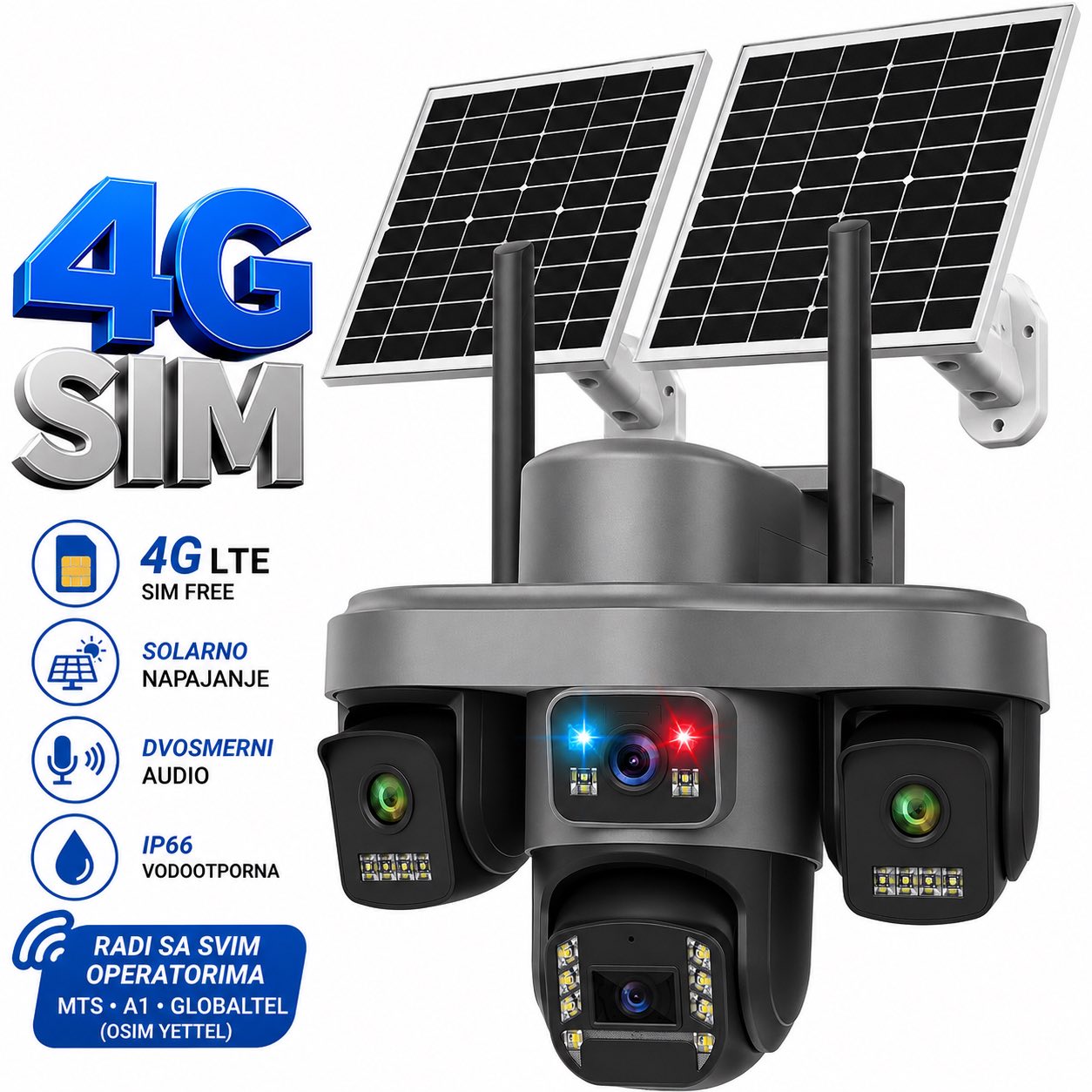 Solarna 4G PTZ kamera 4 objektiva sa 2 solarna panela (VN-3)