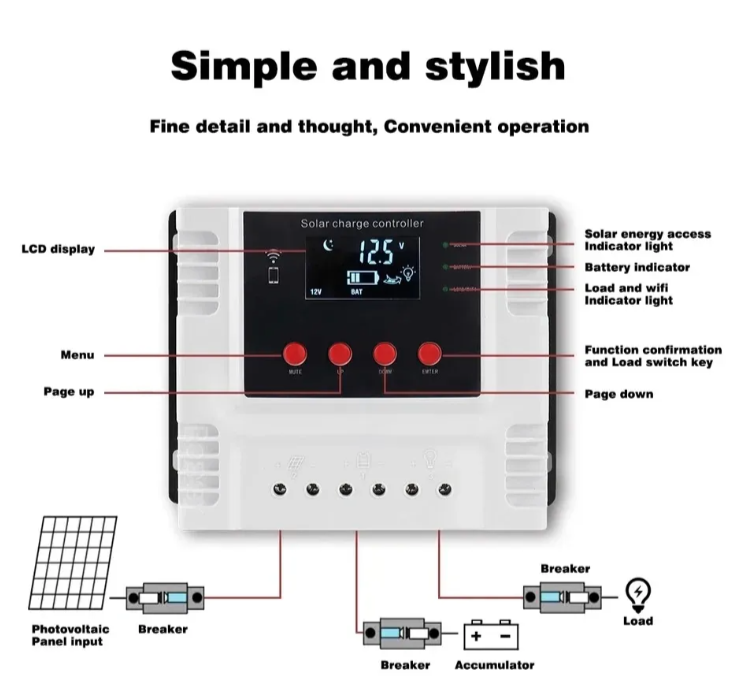 Solarni kontroler 100A WiFi KDY 12V/24V/48V (SO-1)