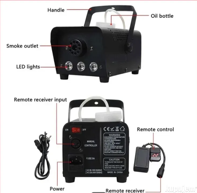 Scenska RGB mašina za dim 600W sa RGB LED osvetljenjem i daljinskim (RK-1)