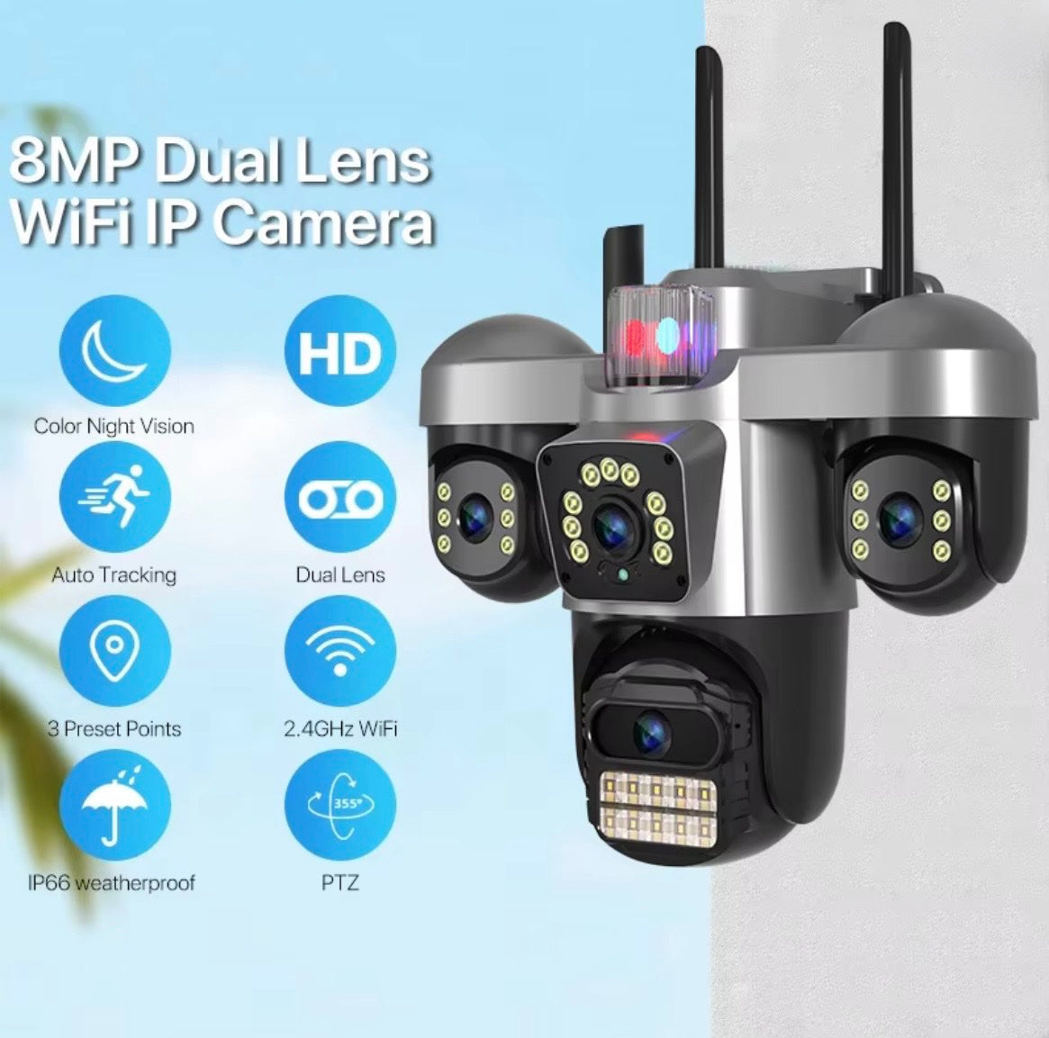 WiFi IP kamera 3 objektiva PTZ sa sirenom (VN-1)