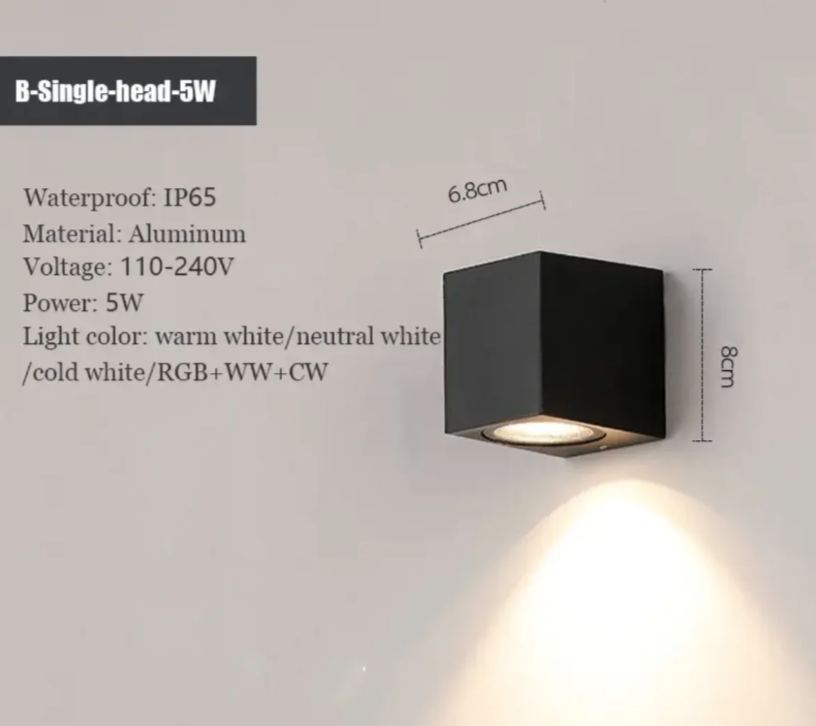 Zidna lampa jednostrana 5W aluminijum crna (R-1)