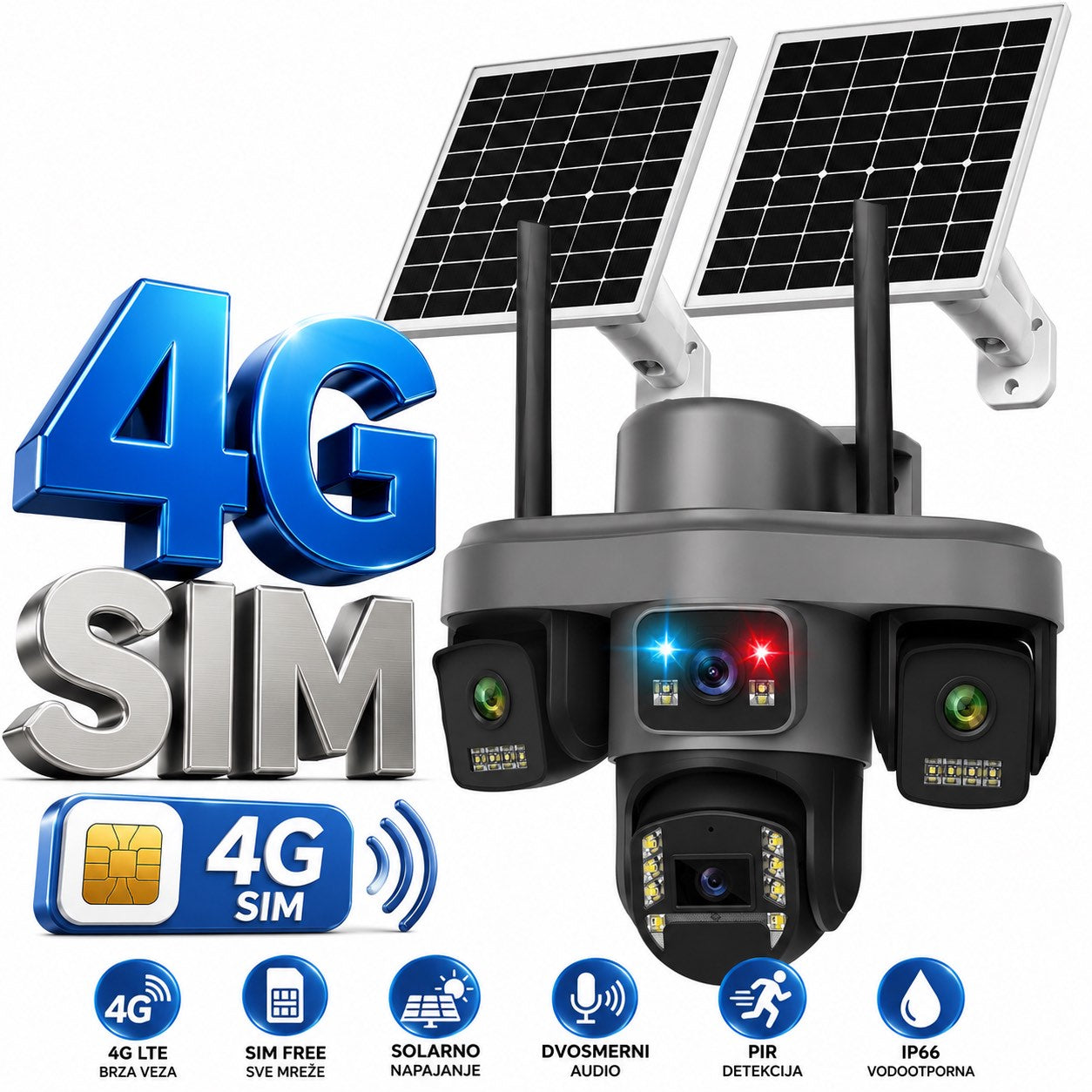Solarna 4G PTZ kamera 4 objektiva sa 2 solarna panela (VN-3)