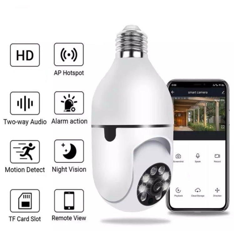 WiFi IP kamera 12MP E27 – 2.4GHz i 5GHz, rotacija 360°, iCSee (VN-1)